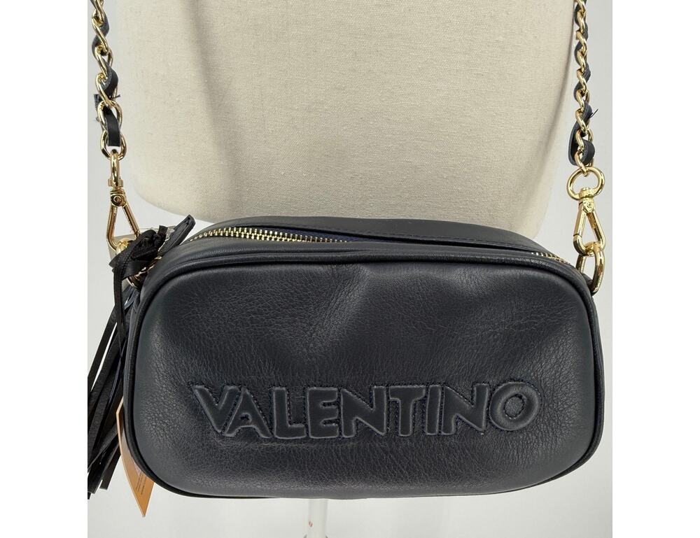 Mario Valentino Bella Embossed Leather Camera Crossbody Bag Navy Blue NWT